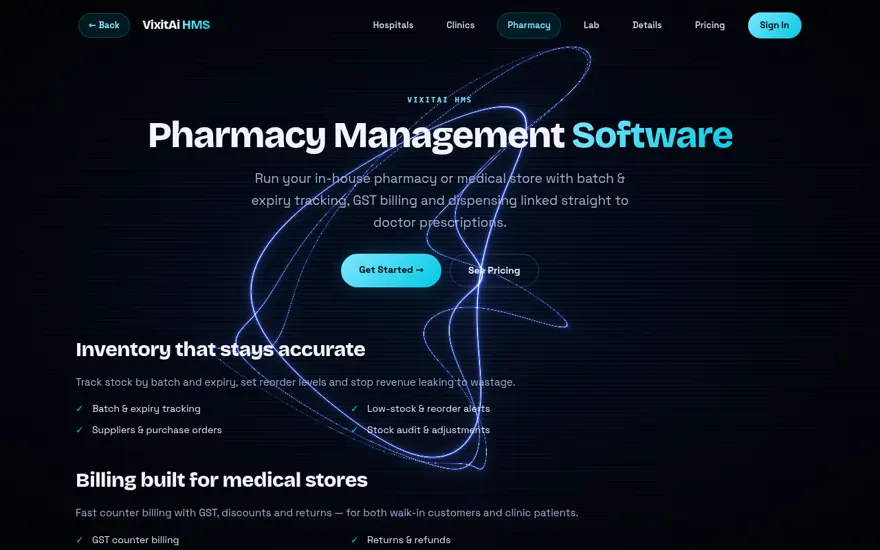 The VixitAI pharmacy management page